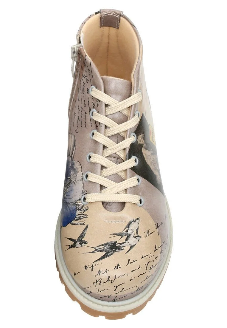 Femme Cuir Vegan Beige Bottines Zippées - Reimagine Motif