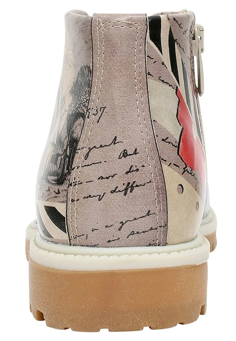 Femme Cuir Vegan Beige Bottines Zippées - Reimagine Motif