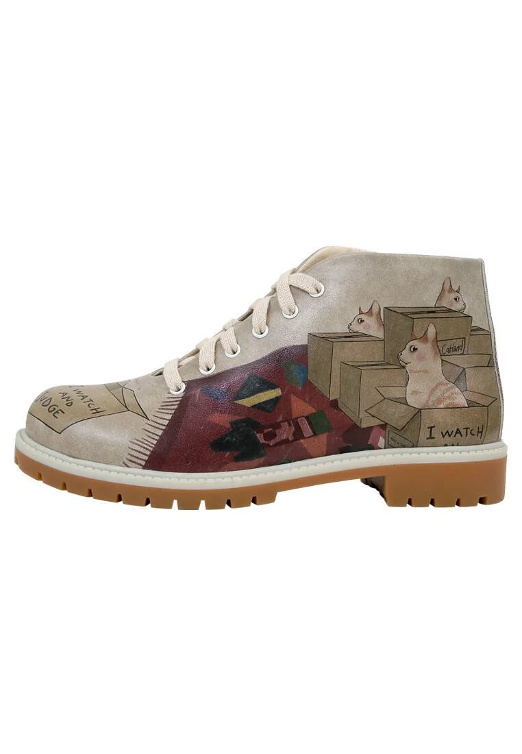 Femme Cuir Vegan Beige Bottines Zippées - I Watch and Judge Motif