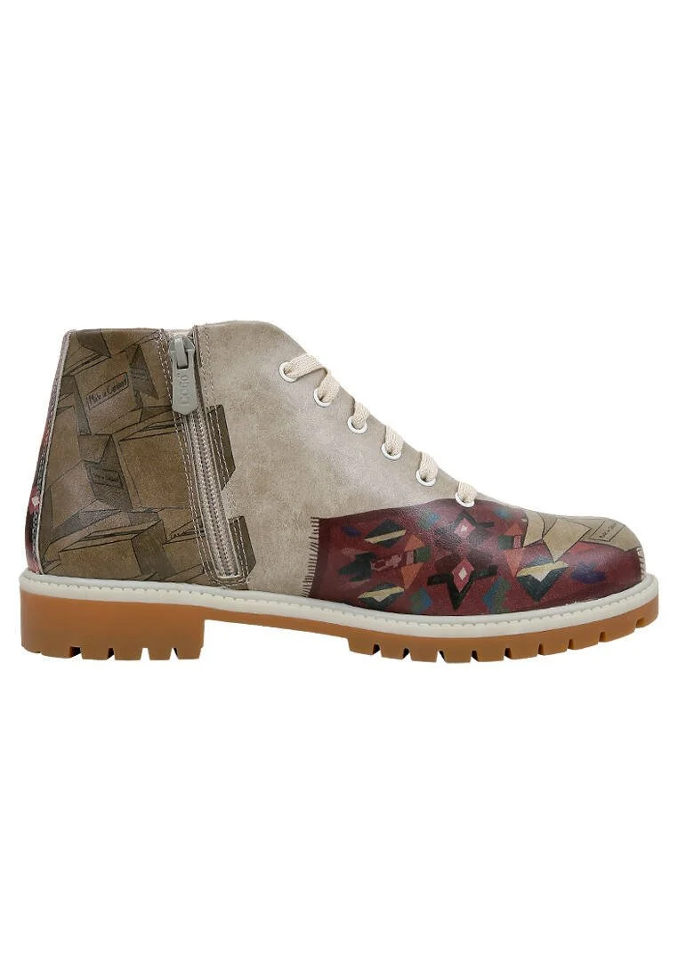 Femme Cuir Vegan Beige Bottines Zippées - I Watch and Judge Motif