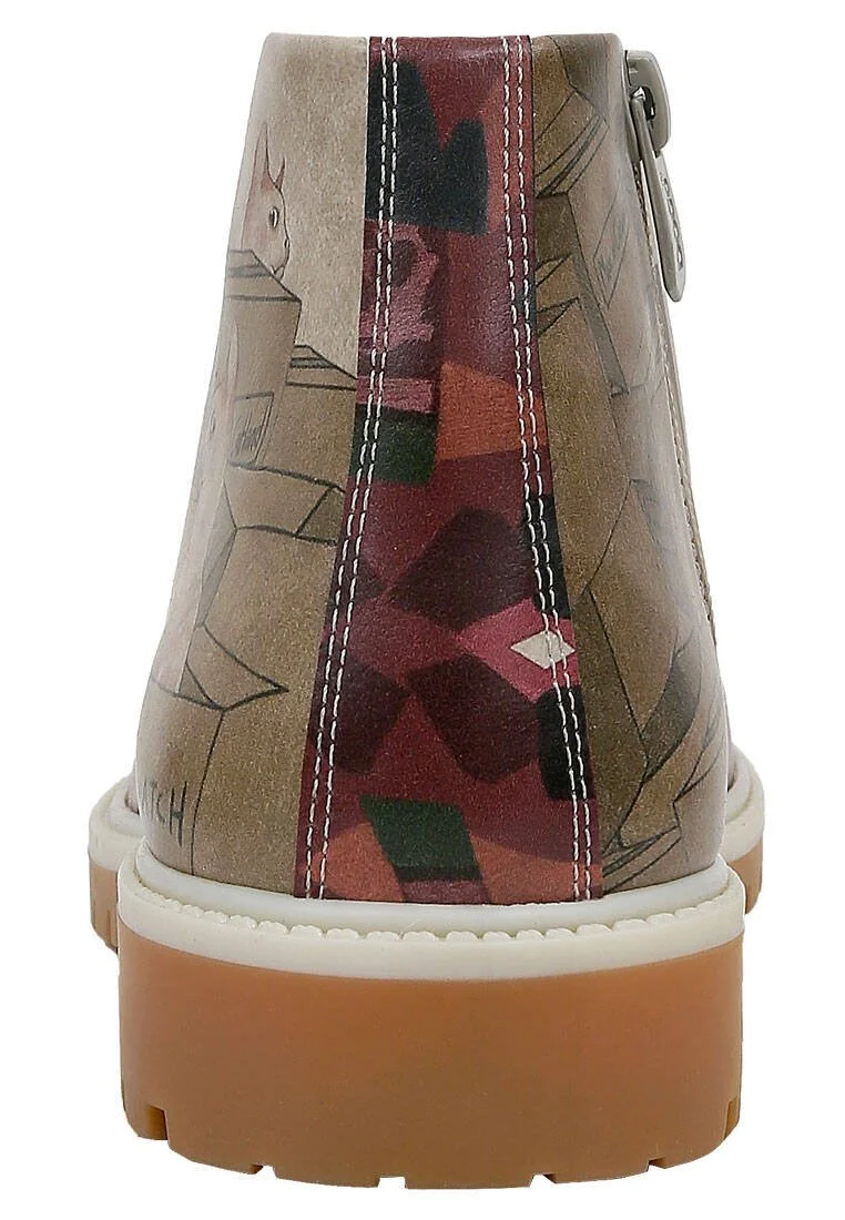 Femme Cuir Vegan Beige Bottines Zippées - I Watch and Judge Motif