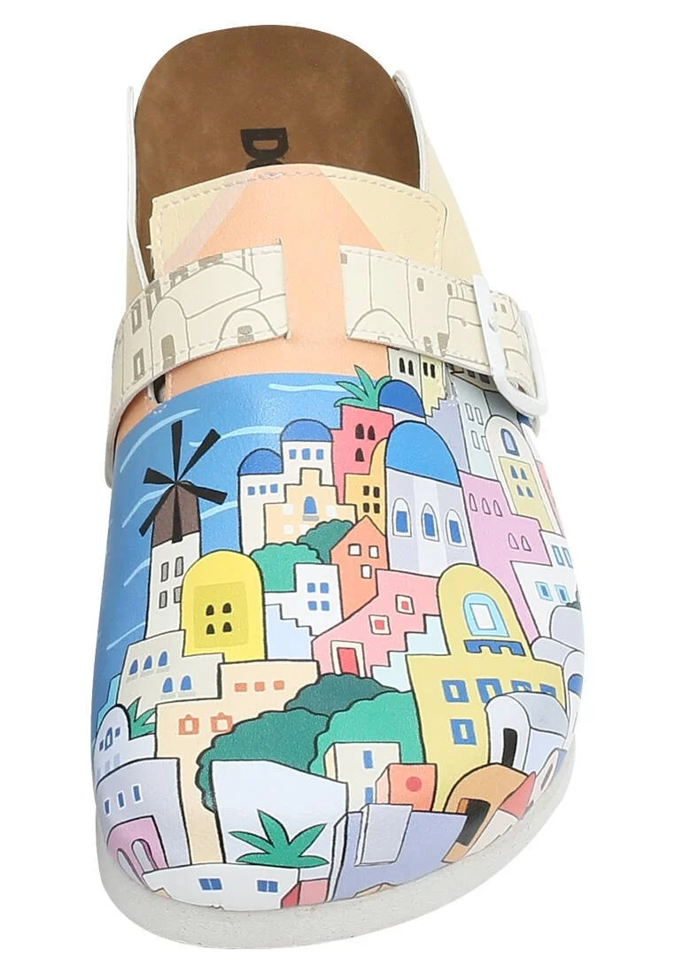 Femme Cuir Vegan Beige Chaussons - Stunning Sunset Motif