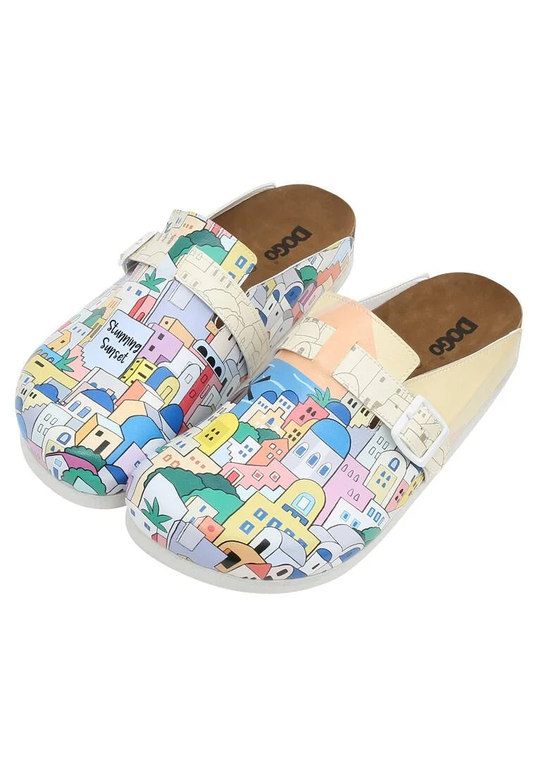 Femme Cuir Vegan Beige Chaussons - Stunning Sunset Motif