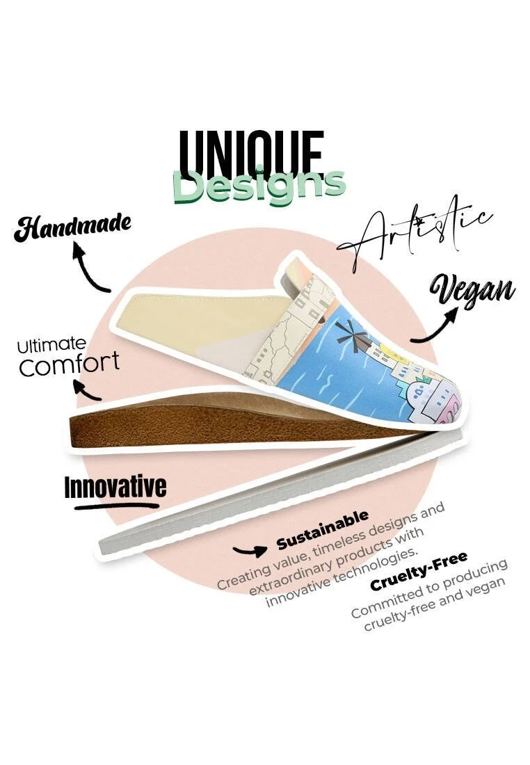 Femme Cuir Vegan Beige Chaussons - Stunning Sunset Motif