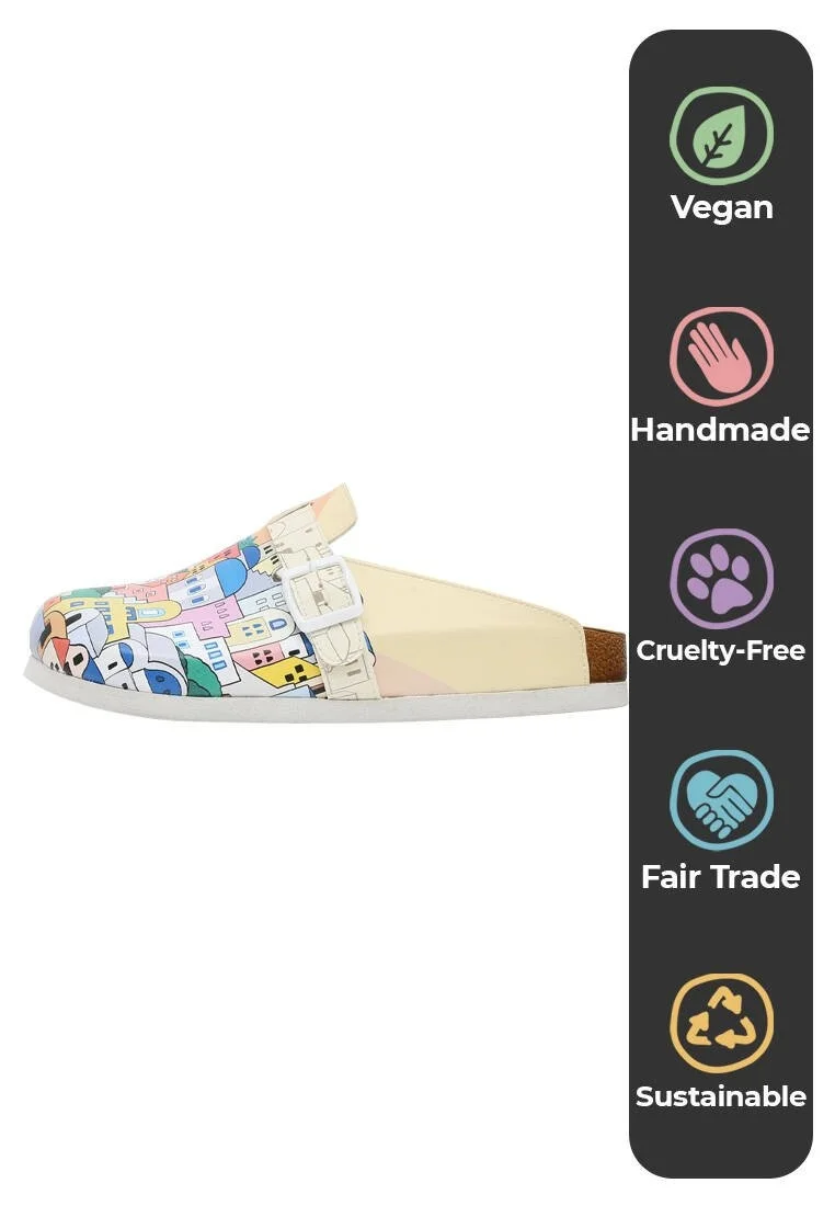 Femme Cuir Vegan Beige Chaussons - Stunning Sunset Motif