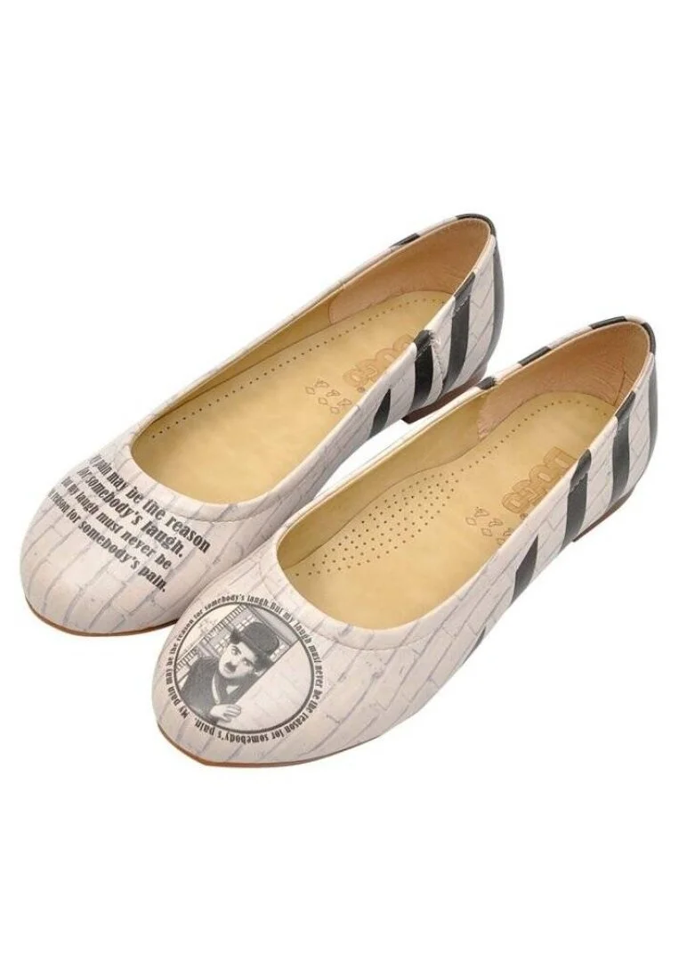 Femme Cuir Vegan Beige Chaussures Plates - Chaplin Ows Motif