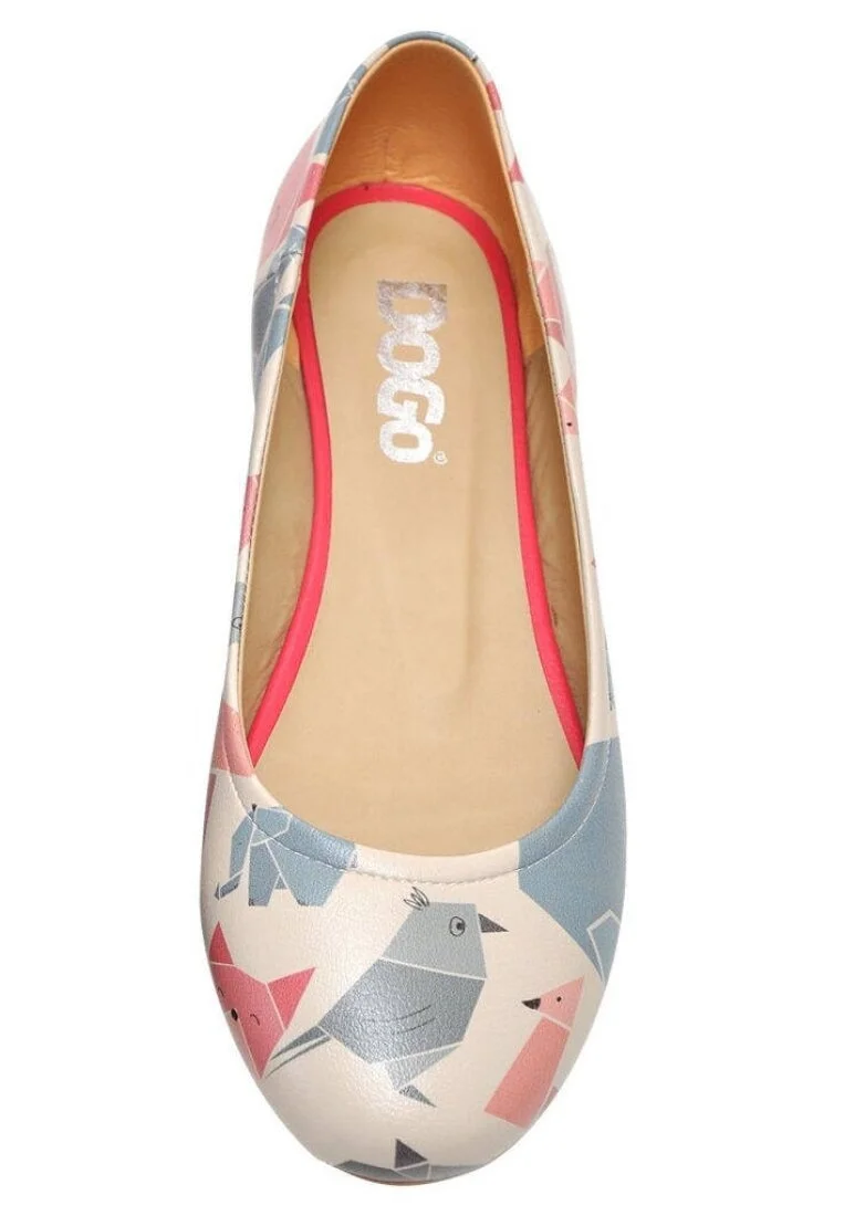 Femme Cuir Vegan Beige Chaussures Plates - Origami Motif