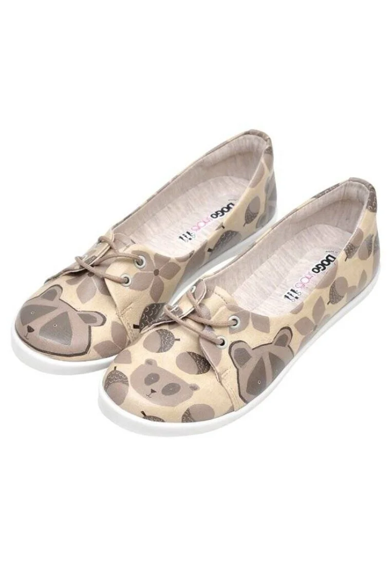 Femme Cuir Vegan Beige Chaussures Plates - Happy Together Motif