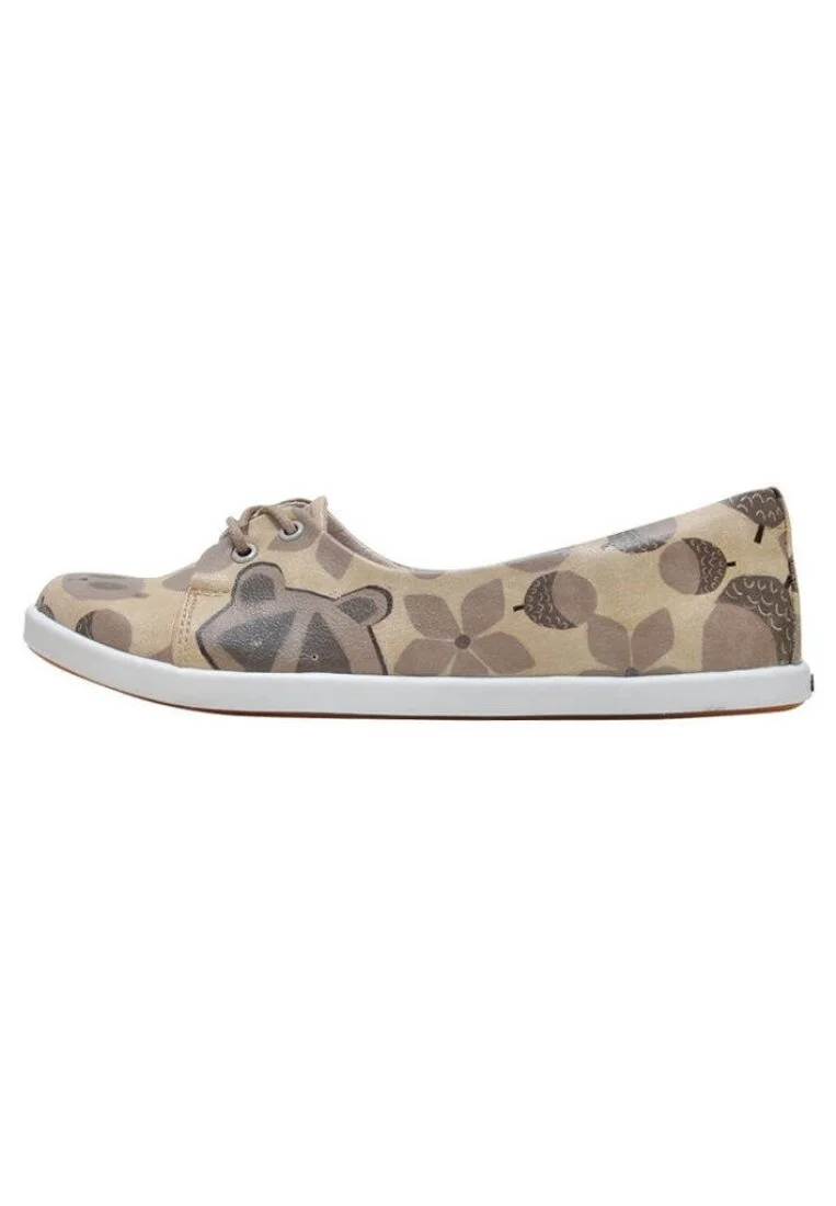 Femme Cuir Vegan Beige Chaussures Plates - Happy Together Motif