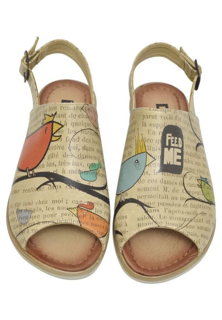 Femme Cuir Vegan Beige Des Sandales - Ugly Bird Motif