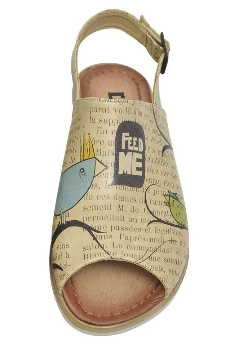 Femme Cuir Vegan Beige Des Sandales - Ugly Bird Motif