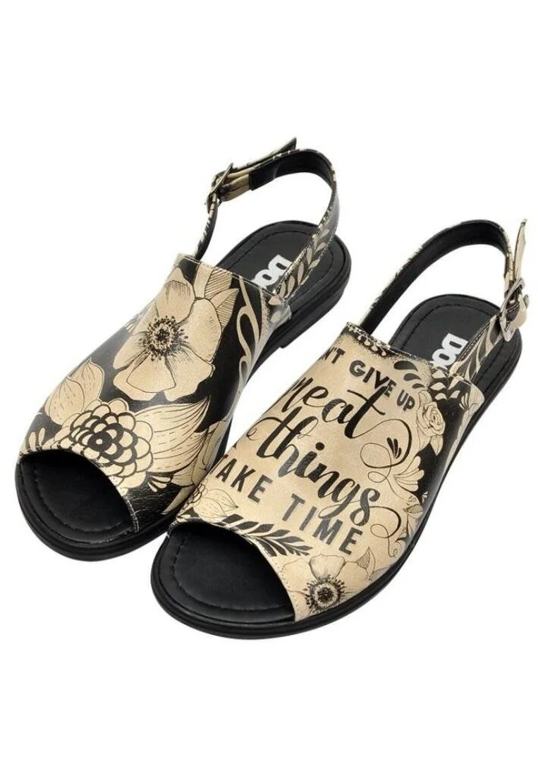 Femme Cuir Vegan Beige Des Sandales - Don't Give Up Motif