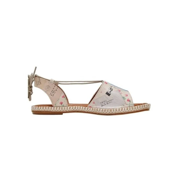 Femme Cuir Vegan Beige Sandales à Lacets - Love Letter Motif