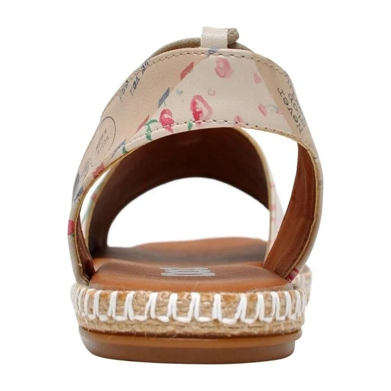 Femme Cuir Vegan Beige Sandales à Lacets - Love Letter Motif