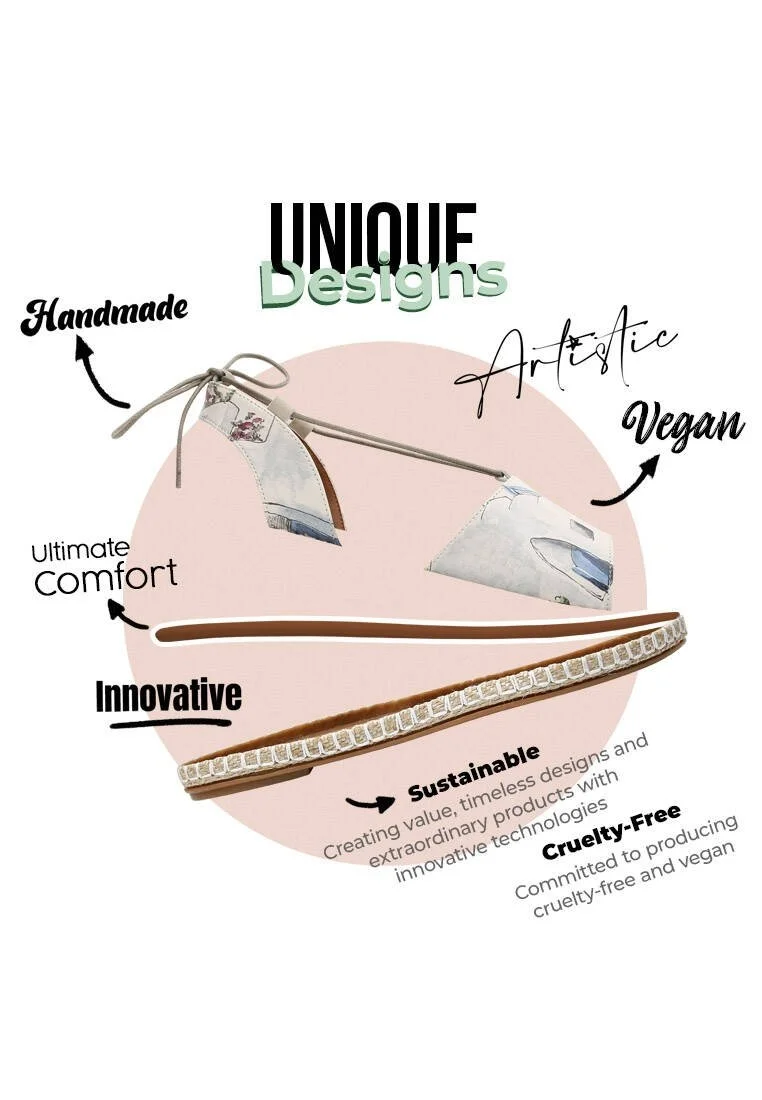 Femme Cuir Vegan Beige Sandales à Lacets - Paperflower Motif