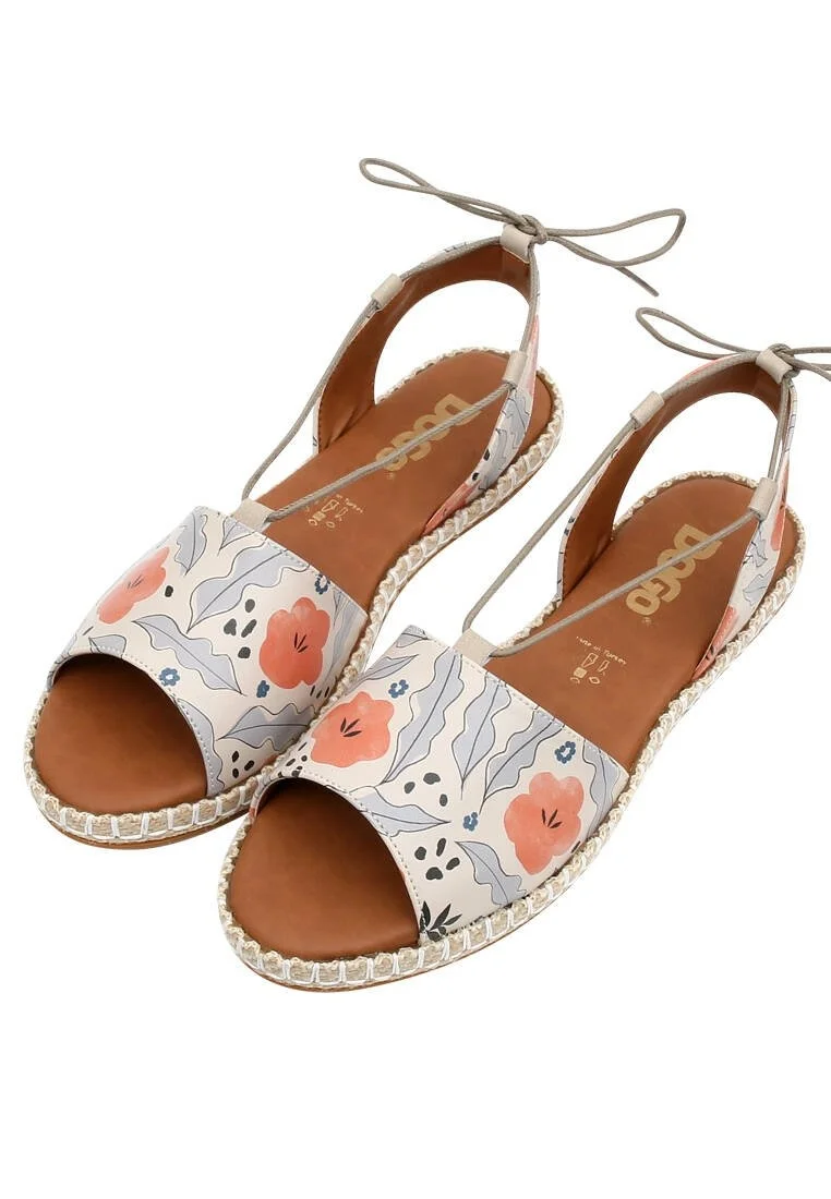 Femme Cuir Vegan Beige Sandales à Lacets - Lost in Pattern Motif