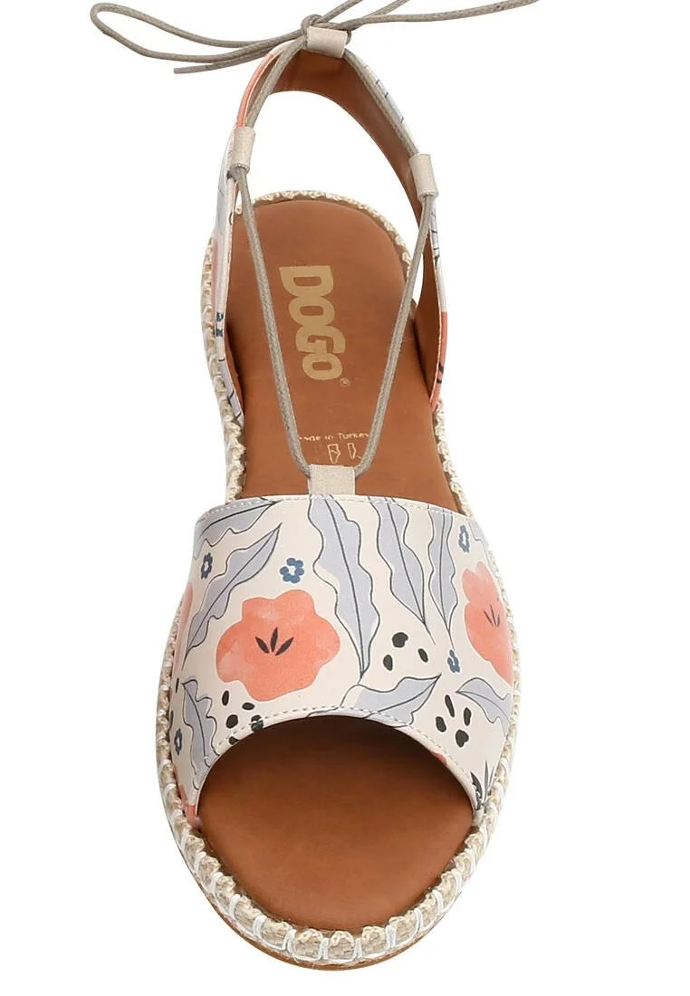 Femme Cuir Vegan Beige Sandales à Lacets - Lost in Pattern Motif