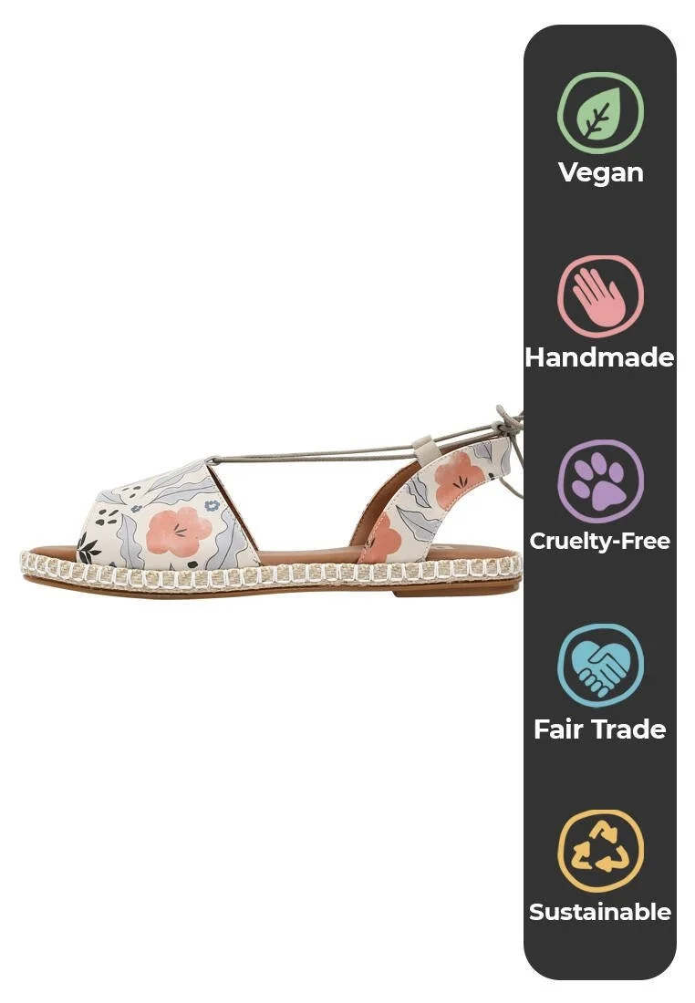 Femme Cuir Vegan Beige Sandales à Lacets - Lost in Pattern Motif