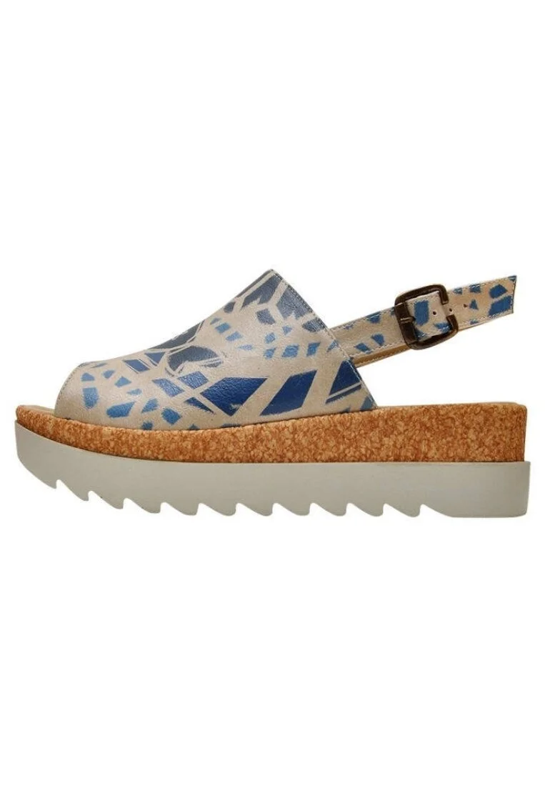 Femme Cuir Vegan Beige Sandales compensées - Fish Love Motif