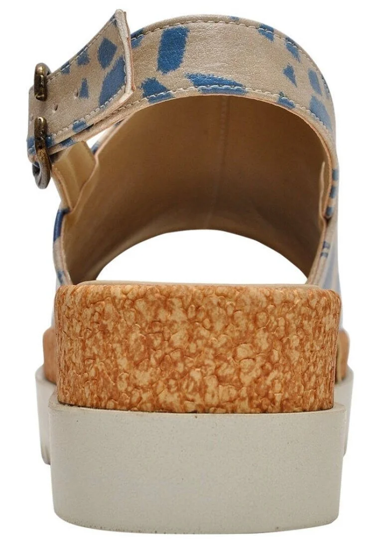 Femme Cuir Vegan Beige Sandales compensées - Fish Love Motif