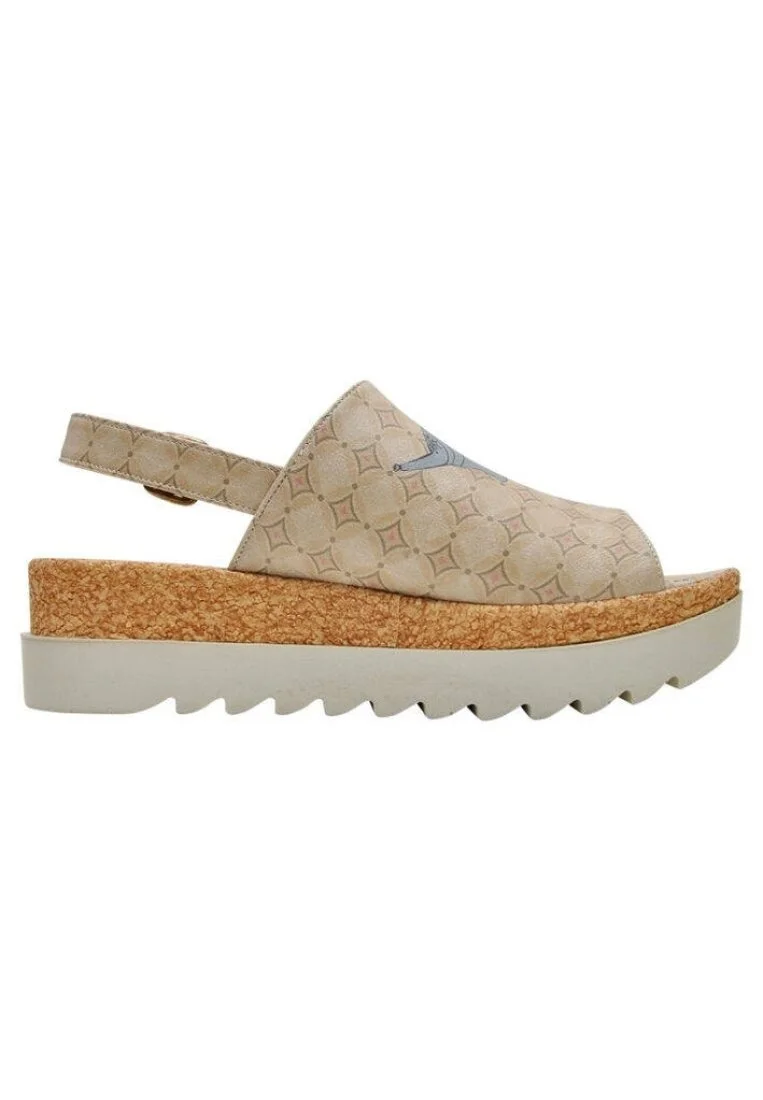 Femme Cuir Vegan Beige Sandales compensées - Luck Motif