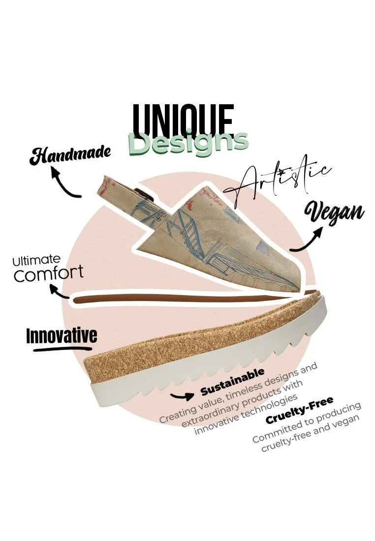 Femme Cuir Vegan Beige Sandales compensées - Sun please Motif