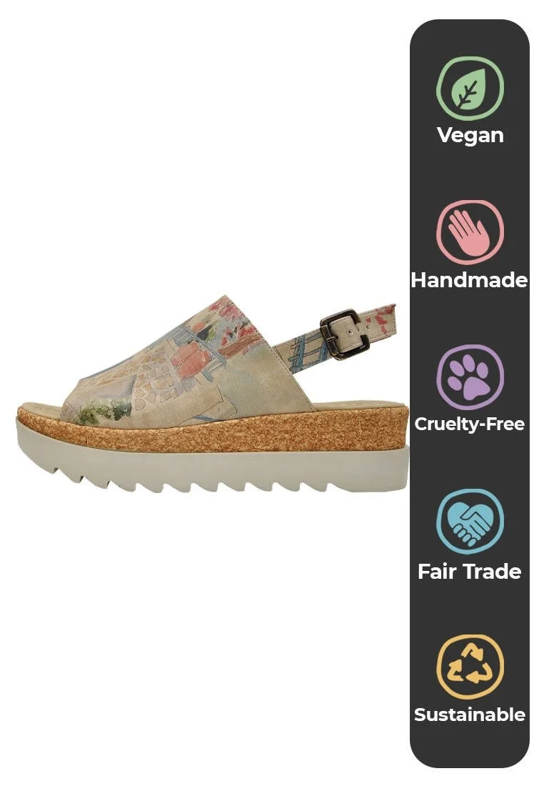 Femme Cuir Vegan Beige Sandales compensées - Sun please Motif