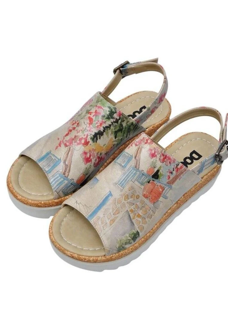 Femme Cuir Vegan Beige Sandales compensées - Sun please Motif