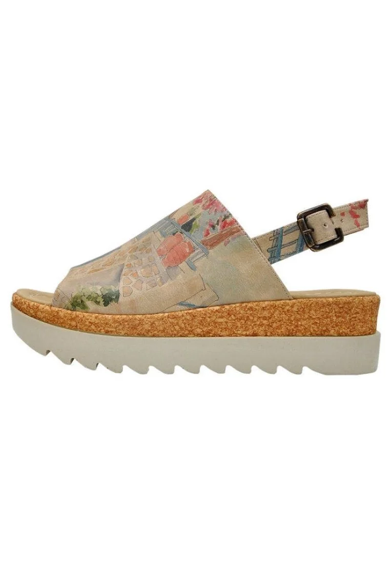 Femme Cuir Vegan Beige Sandales compensées - Sun please Motif