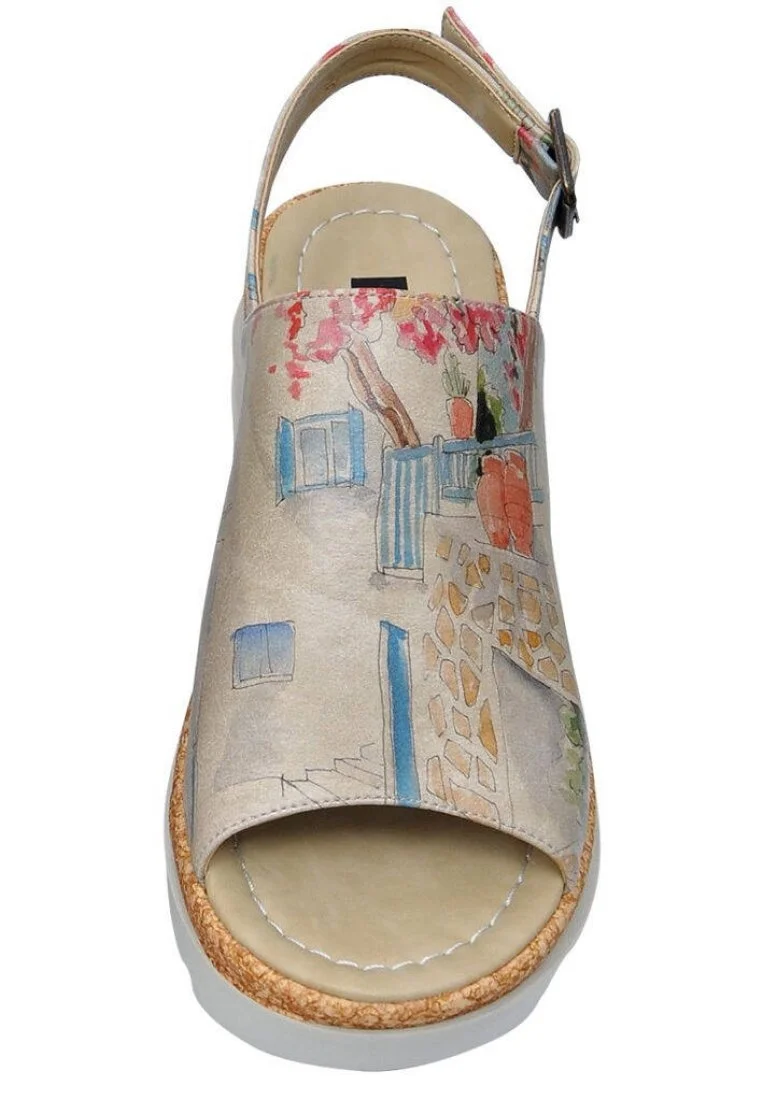 Femme Cuir Vegan Beige Sandales compensées - Sun please Motif