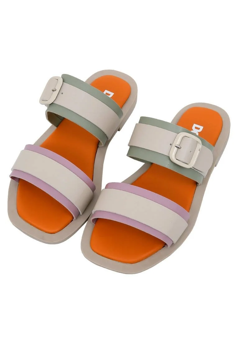 Femme Cuir Vegan Beige Sandales - Beige Sunny Motif