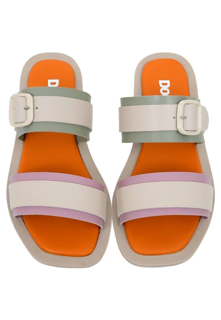 Femme Cuir Vegan Beige Sandales - Beige Sunny Motif