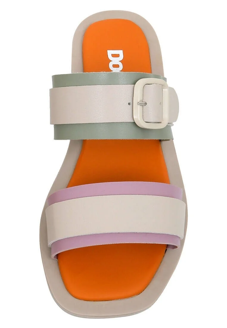 Femme Cuir Vegan Beige Sandales - Beige Sunny Motif