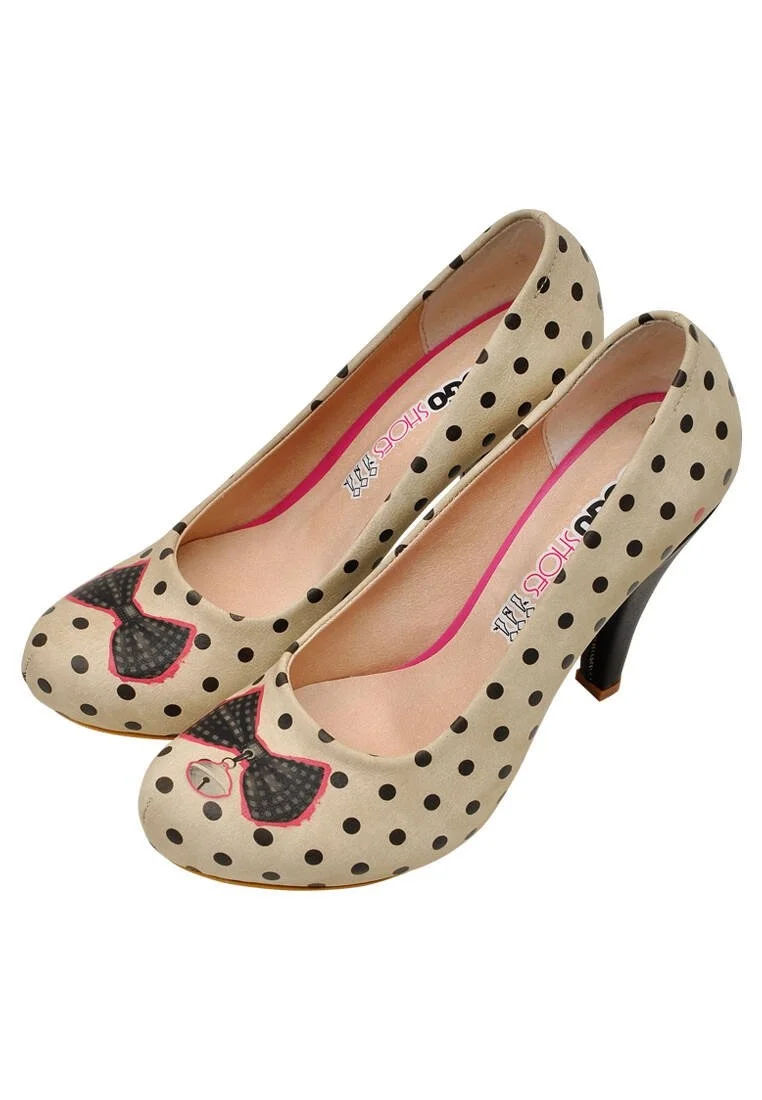 Femme Cuir Vegan Beige Talons Hauts - Kitty Bell Motif