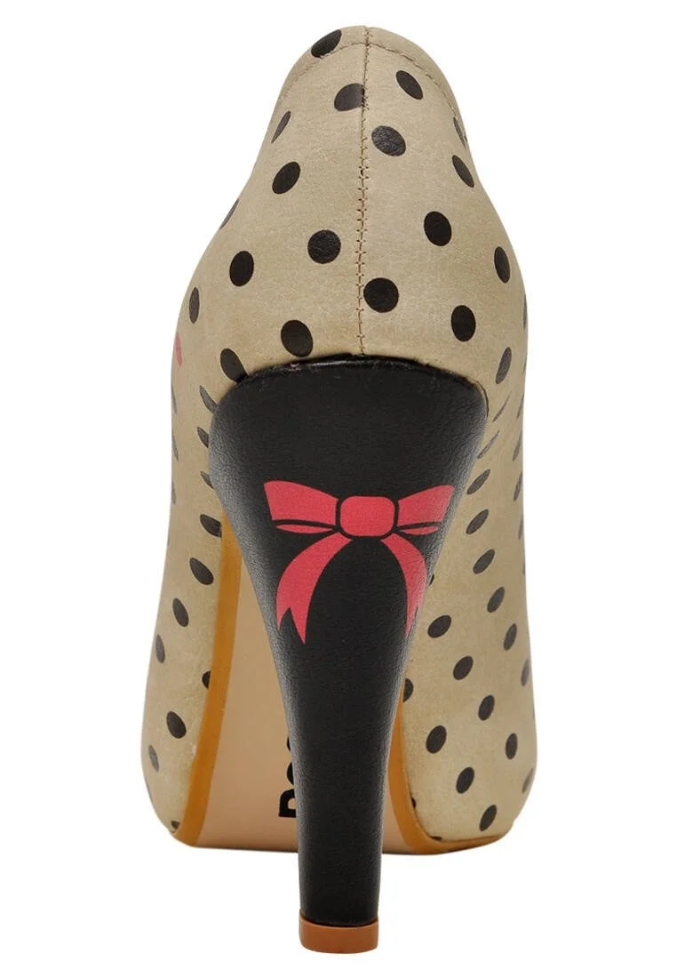 Femme Cuir Vegan Beige Talons Hauts - Kitty Bell Motif