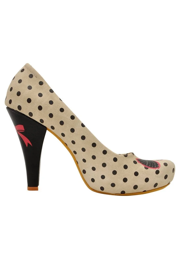 Femme Cuir Vegan Beige Talons Hauts - Kitty Bell Motif