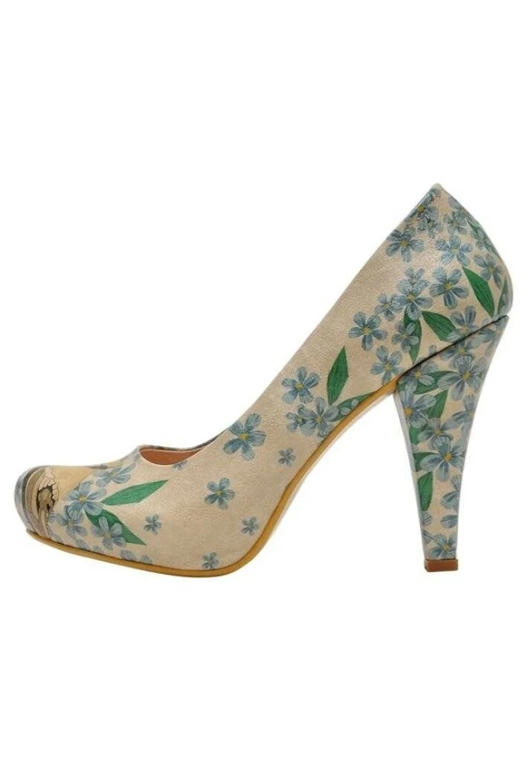 Femme Cuir Vegan Beige Talons Hauts - Nature Motif