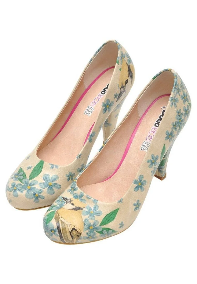 Femme Cuir Vegan Beige Talons Hauts - Nature Motif