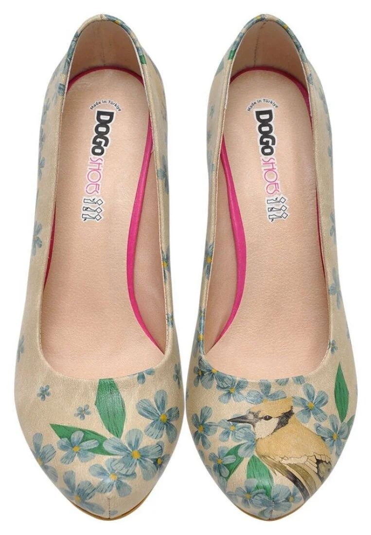 Femme Cuir Vegan Beige Talons Hauts - Nature Motif