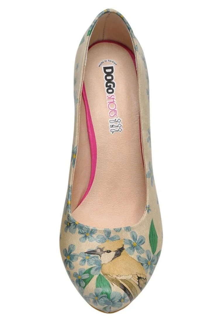 Femme Cuir Vegan Beige Talons Hauts - Nature Motif