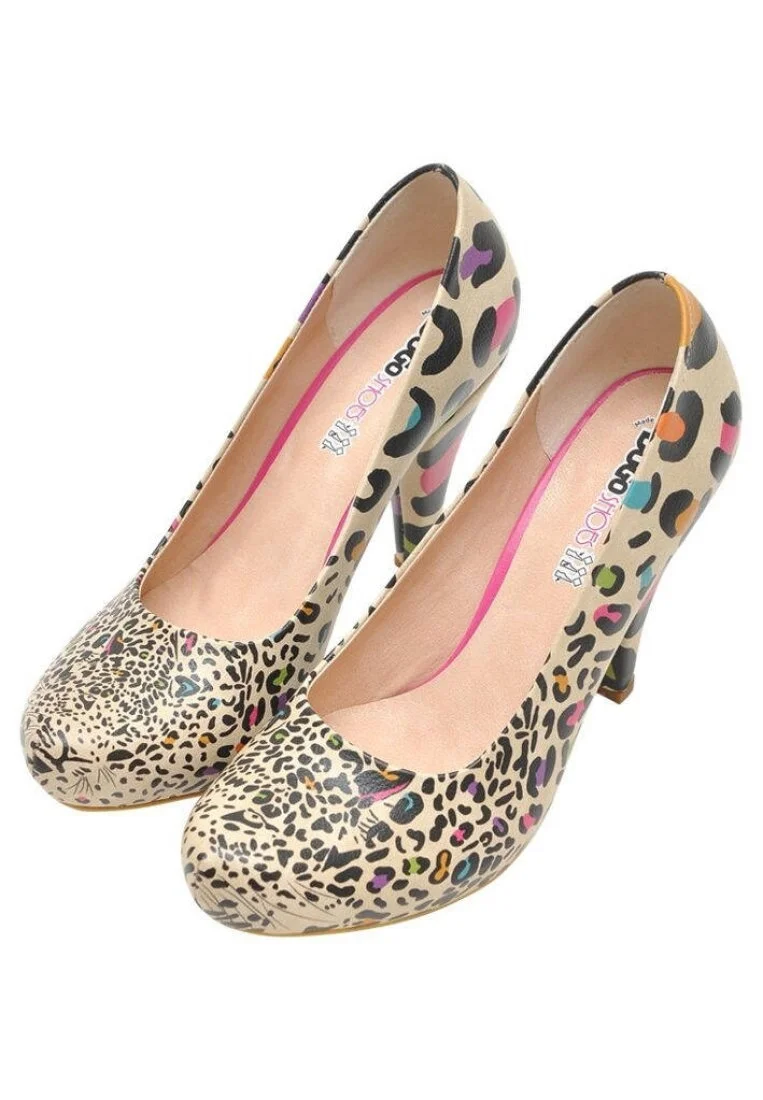 Femme Cuir Vegan Beige Talons Hauts - The Hidden Tiger Motif