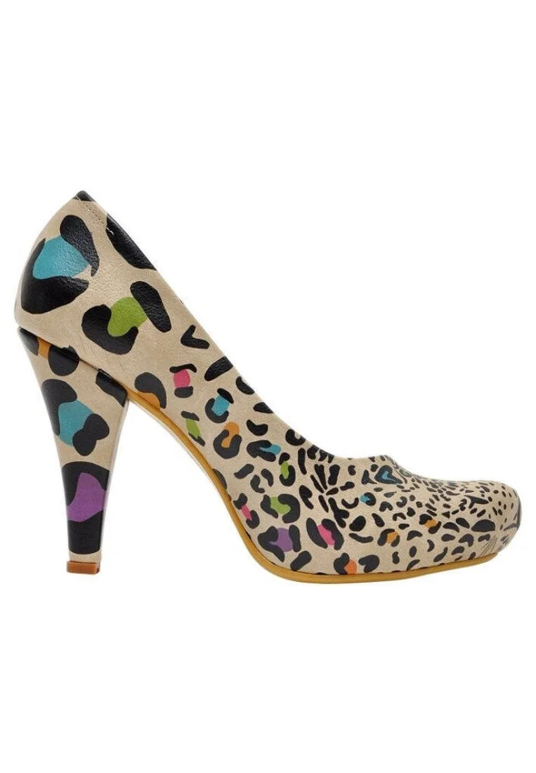 Femme Cuir Vegan Beige Talons Hauts - The Hidden Tiger Motif