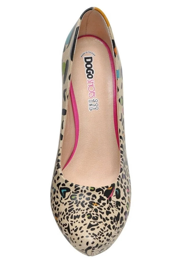 Femme Cuir Vegan Beige Talons Hauts - The Hidden Tiger Motif