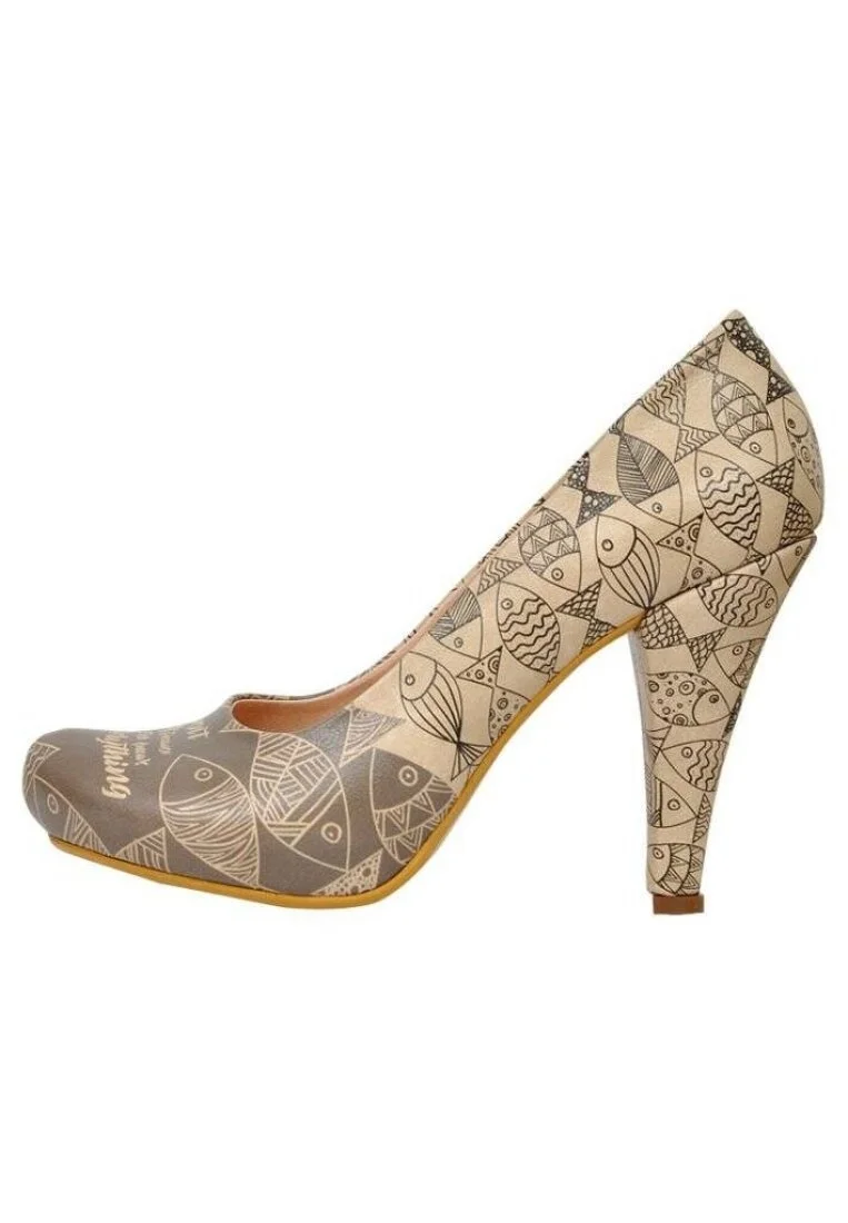 Femme Cuir Vegan Beige Talons Hauts - Fish Knows Motif