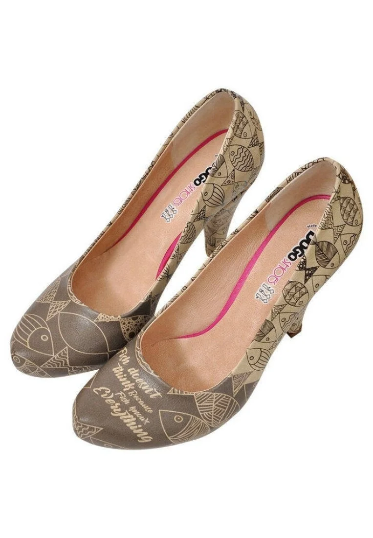 Femme Cuir Vegan Beige Talons Hauts - Fish Knows Motif