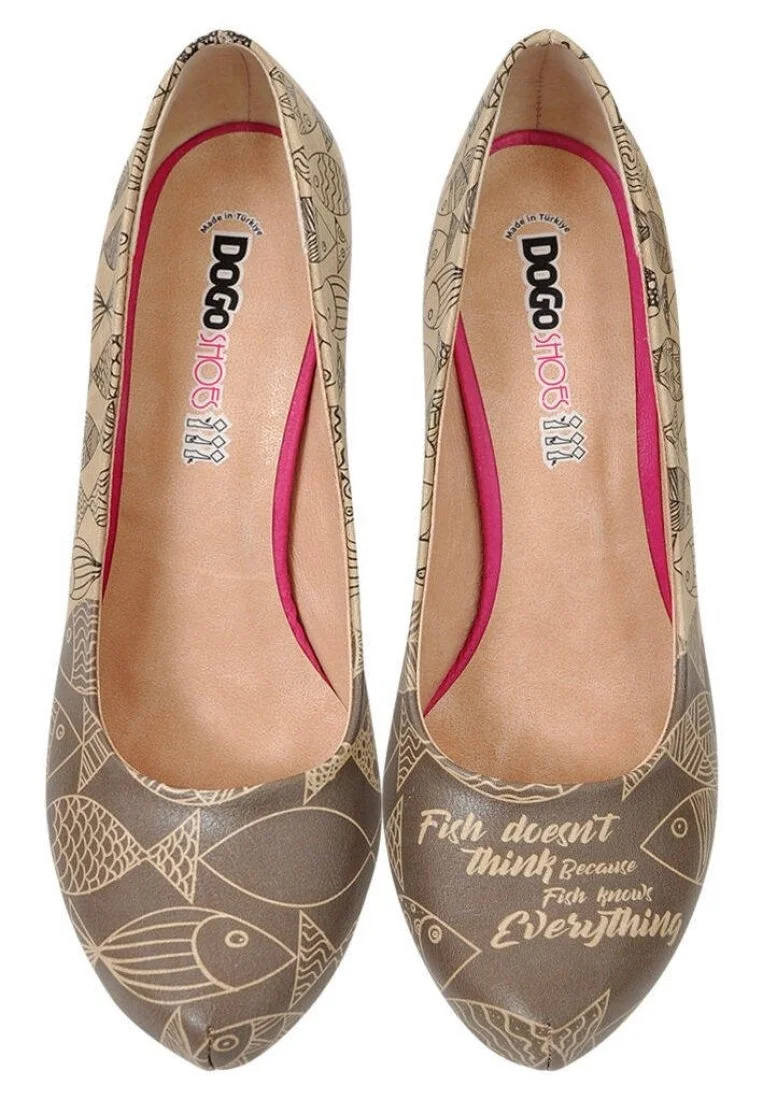 Femme Cuir Vegan Beige Talons Hauts - Fish Knows Motif