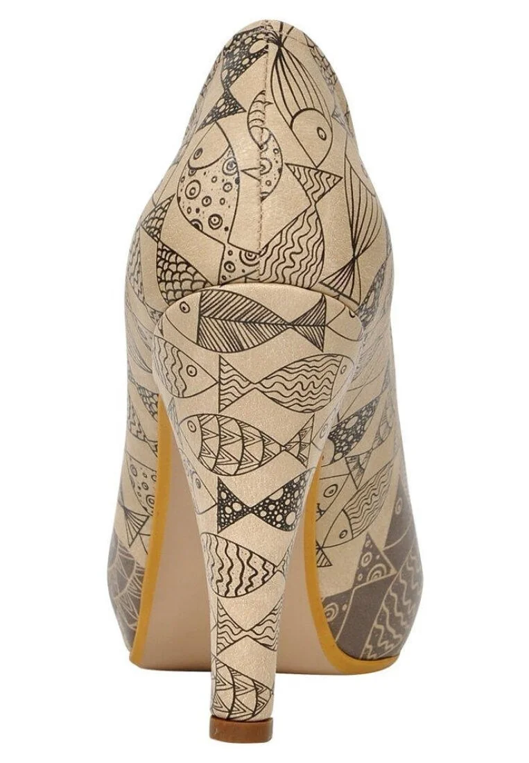 Femme Cuir Vegan Beige Talons Hauts - Fish Knows Motif