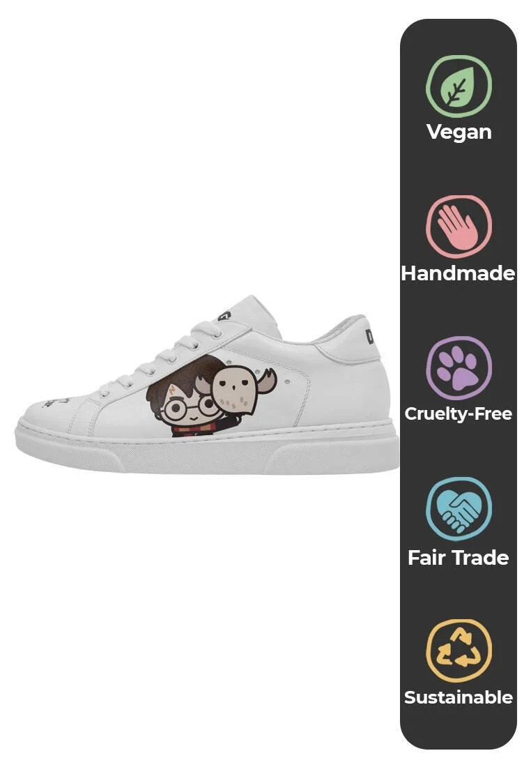 Femme Cuir Vegan Blanc Baskets - Friends Till Eternity Harry Potter Motif