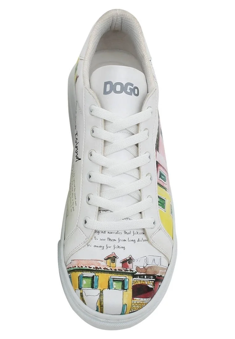 Femme Cuir Vegan Blanc Baskets - Burano Island Motif
