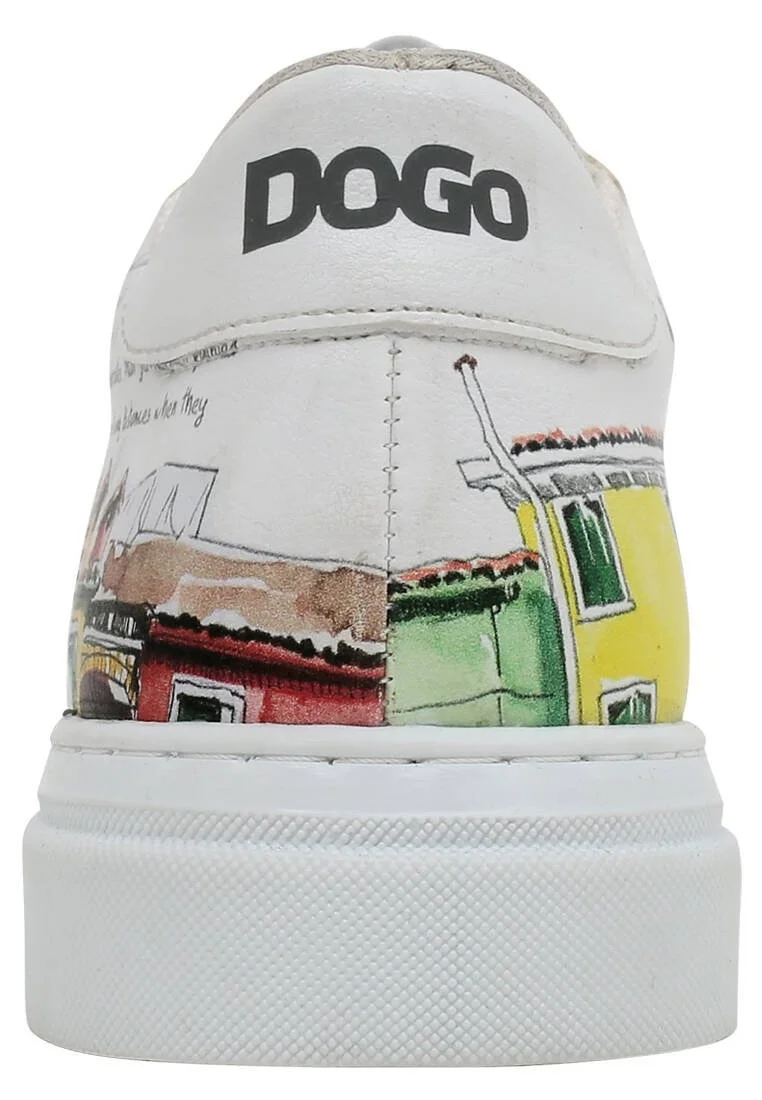 Femme Cuir Vegan Blanc Baskets - Burano Island Motif